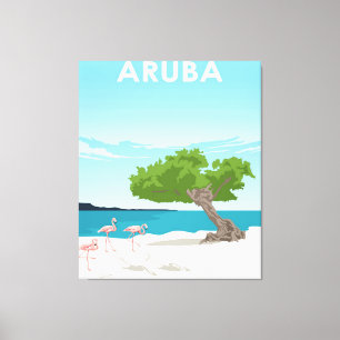 Aruba Island Travel Flamingo   Familie Flamingo Canvas Afdruk