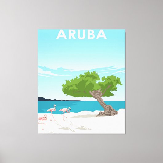 Aruba Island Travel Flamingo | Familie Flamingo Canvas Afdruk (Voorkant)
