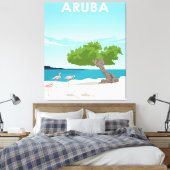 Aruba Island Travel Flamingo | Familie Flamingo Canvas Afdruk (Insitu (Slaapkamer))