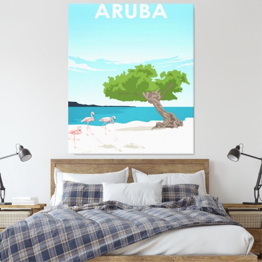 Aruba Island Travel Flamingo | Familie Flamingo Canvas Afdruk (Insitu (Slaapkamer))