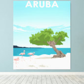 Aruba Island Travel Flamingo | Familie Flamingo Canvas Afdruk (Insitu (Houten vloer))
