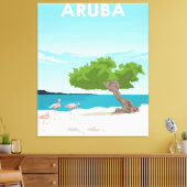 Aruba Island Travel Flamingo | Familie Flamingo Canvas Afdruk (Insitu (Woonkamer))