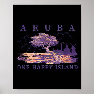 Aruba Kitesurfen Divi Tree Windmolen Retro Reis Poster