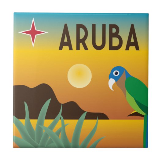 Aruba kleurrijke Caribische eilandillustratie Tegeltje (Voorkant)