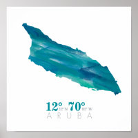 Aruba Landkaart Coördinaten Aqua Blauwe Aquarel