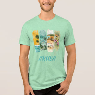 aruba met pastelbloemen in penseelstreek Tri-Blend shirt