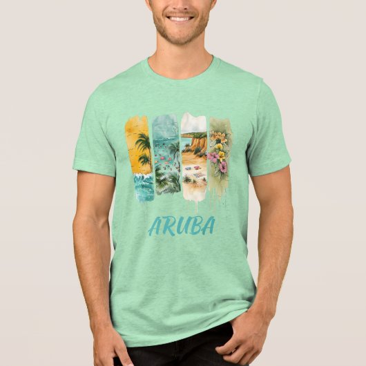 Aruba met pastelbloemen in penseelstreek Tri-Blend shirt (Voorkant)