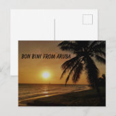 Aruba met zonsondergang over water en palmboom briefkaart (Voorkant / Achterkant)
