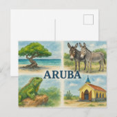 Aruba multiview aquarel briefkaart (Voorkant / Achterkant)
