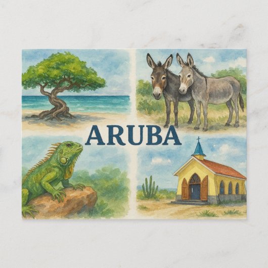 Aruba multiview aquarel briefkaart (Voorkant)