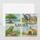Aruba multiview aquarel kaart (Voorkant / Achterkant)