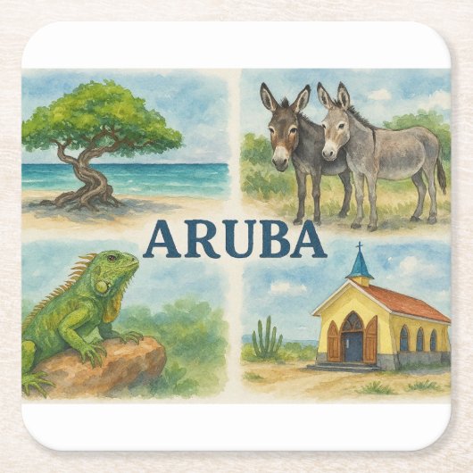 Aruba multiview aquarel kartonnen onderzetters (Voorkant)