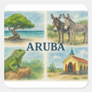 Aruba multiview waterverf vierkante sticker