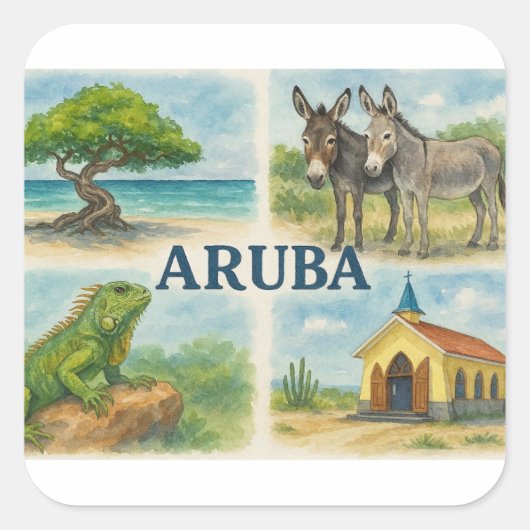 Aruba multiview waterverf vierkante sticker (Voorkant)