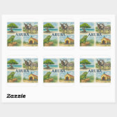 Aruba multiview waterverf vierkante sticker (Vel)