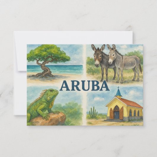 Aruba multiweergave waterverf bedankkaart (Voorkant)