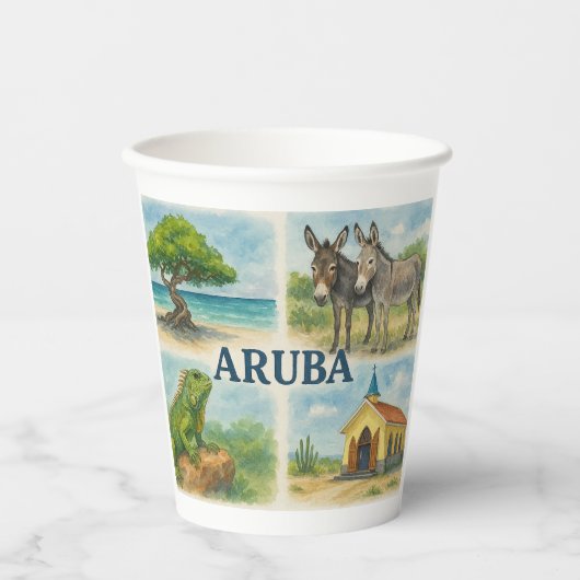 Aruba multiweergave waterverf papieren bekers (Voorkant)