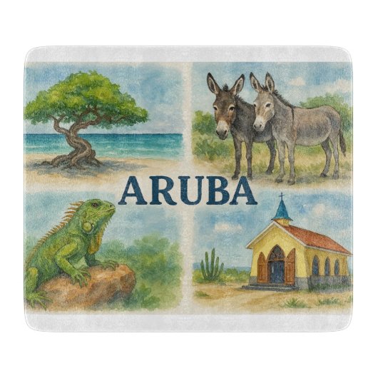 Aruba multiweergave waterverf snijplank (Voorkant)