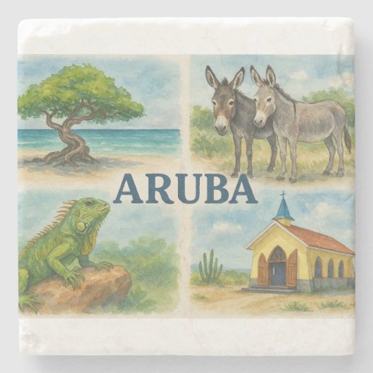 Aruba multiweergave waterverf stenen onderzetter (Voorkant)