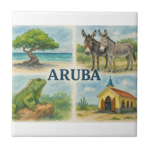 Aruba multiweergave waterverf tegeltje
