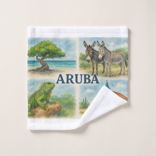 Aruba multiweergave waterverf washandje (Wasdoekje)