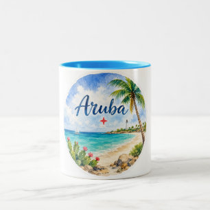 Aruba Nederlands Caribisch Eiland reis souvenir  Tweekleurige Koffiemok