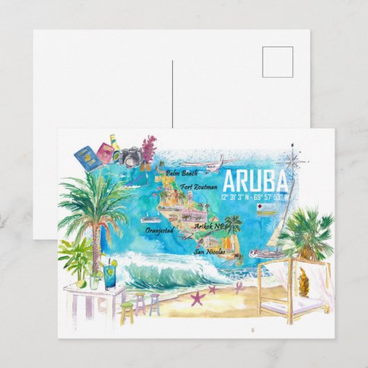 Aruba Nederlandse Antillen Caraïbisch Eiland Geïll Briefkaart (Voorkant / Achterkant)