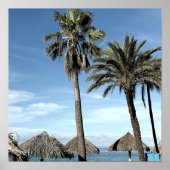 Aruba Ocean Uitzicht Palmbomen en strand Palapa Hu Poster (Voorkant)