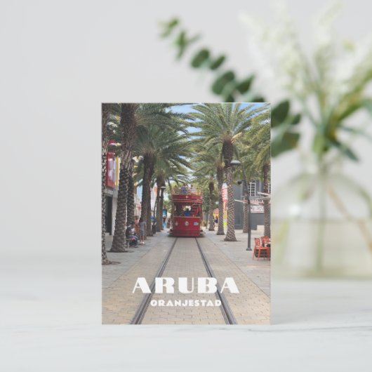 Aruba Oranjestad tram in palmbomen Briefkaart (Staand voorkant)