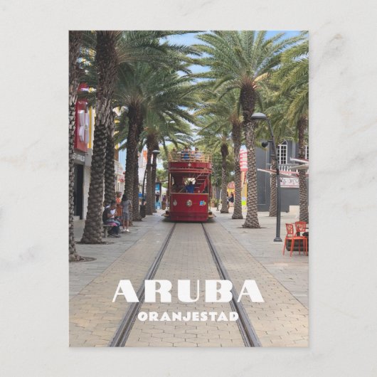 Aruba Oranjestad tram in palmbomen Briefkaart (Voorkant)