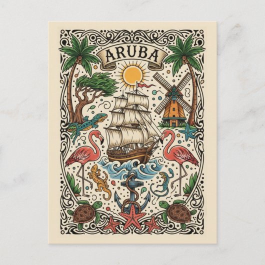 Aruba Reizen Briefkaart (Voorkant)