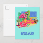 Aruba Retro Caribbean Island met Flamingo  Feestdagenkaart (Voorkant / Achterkant)