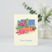 Aruba Retro Caribbean Island met Flamingo  Feestdagenkaart (Staand voorkant)