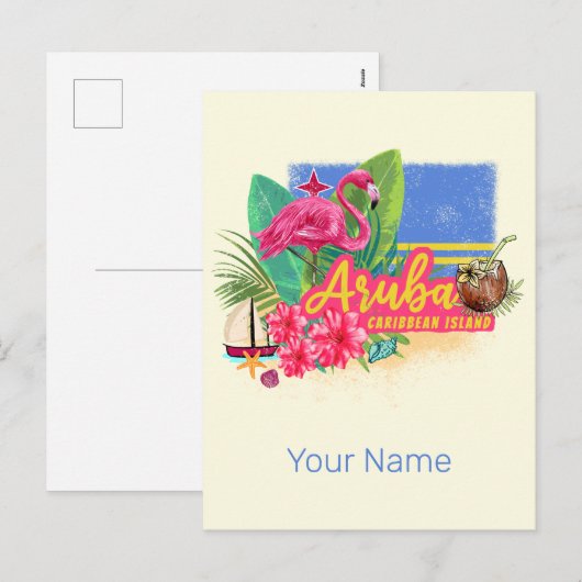 Aruba Retro Caribbean Island met Flamingo Feestdagenkaart (Voorkant / Achterkant)