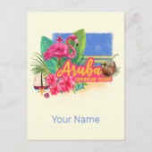 Aruba Retro Caribbean Island met Flamingo  Feestdagenkaart (Voorkant)