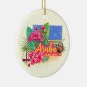 Aruba Retro Caribbean Island met Flamingo  Keramisch Ornament (Rechts)