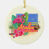 Aruba Retro Caribbean Island met Flamingo  Keramisch Ornament (Voorkant)