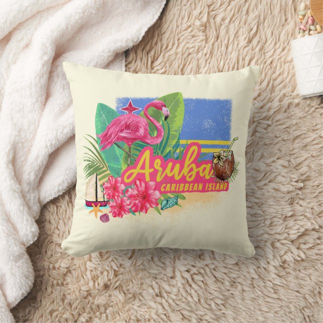 Aruba Retro Caribbean Island met Flamingo  Kussen (Deken)