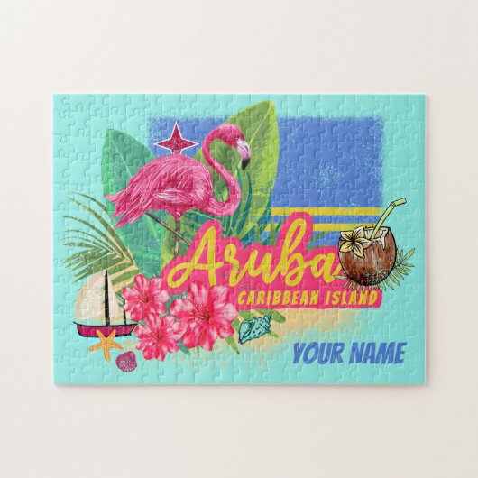 Aruba Retro Caribbean Island met Flamingo Legpuzzel (Horizontaal)