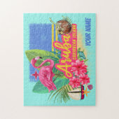 Aruba Retro Caribbean Island met Flamingo Legpuzzel (Verticaal)