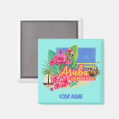 Aruba Retro Caribbean Island met Flamingo Magneet (Voorkant / Achterkant)