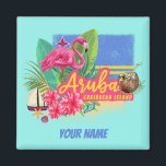 Aruba Retro Caribbean Island met Flamingo  Magneet<br><div class="desc">Aruba retro strandontwerp voor vakantie. Aruba Caribische eiland met flamingo souvenir om naar het Caribische eiland te reizen. Aruba strandwerk voor vakantieoorden en backpackers. Aruba in het Caraïbisch retro souvenir met flamingo. Aruba-ontwerp voor backpackers en reis naar Oranjestad. Caraïbisch eiland met strand en flamingo souvenir voor vakantieoorden. U kunt het...</div>