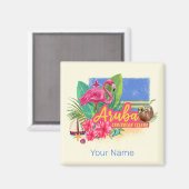 Aruba Retro Caribbean Island met Flamingo Magneet (Voorkant / Achterkant)