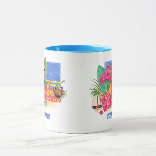 Aruba Retro Caribbean Island met Flamingo  Mok (Midden)