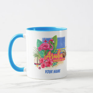 Aruba Retro Caribbean Island met Flamingo  Mok