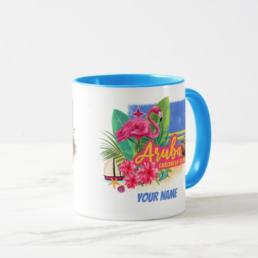 Aruba Retro Caribbean Island met Flamingo  Mok (Voorkant rechts)