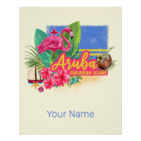 Aruba Retro Caribbean Island met Flamingo