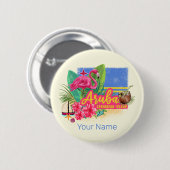 Aruba Retro Caribbean Island met Flamingo Ronde Button 5,7 Cm (Voorkant /achterkant)