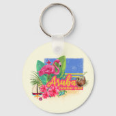 Aruba Retro Caribbean Island met Flamingo Sleutelhanger (Voorkant)