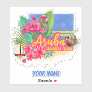 Aruba Retro Caribbean Island met Flamingo  Sticker